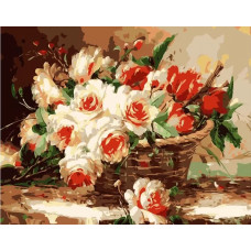 Картина по номерам Цветной Букет в корзине, 30x40 см