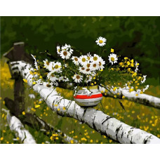 Картина по номерам Paintboy Ромашки на березовом заборе, 40x50