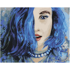 Картина по номерам, 50 x 40, Девушка с синими волосами