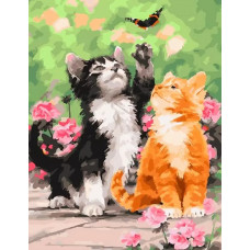 Картина по номерам Paintboy Котята с бабочкой, 40x50 см