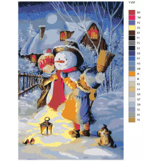 Живопись по номерам BRUSHES-PAINTS Дети лепят снеговика. Новый год