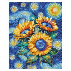 Холст с красками 40х50 см Подсолнухи и звездное небо 51x41,5x1,5 см