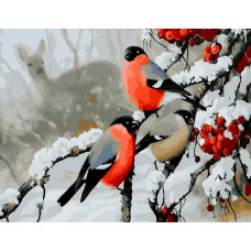 Живопись по номерам ВанГогВоМне Снегири зимой 40x50