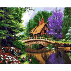 Картина по номерам Paintboy Цветущий пруд у дома, 40x50 см