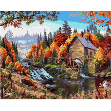 Картина по номерам Цветной Старая мельница у реки, 40x50 см