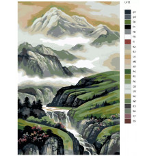 Живопись по номерам BRUSHES-PAINTS Водопад в окружении зеленыx гор