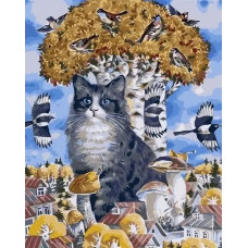 Живопись по номерам Paintboy Кот под берёзой 40x50
