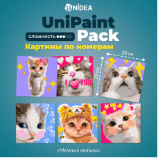 Картины по номерам UNIDEA UniPaint Pack Мемные котики 20х20 см 6шт