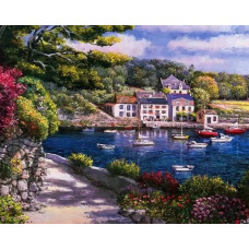 Картина по номерам, Яхты в бухте, холст на подрамнике 40х50см