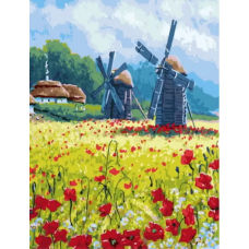 Картина по номерам Две картинки Поляна маков и ромашек возле деревни 40x50 Картина по номерам Две картинки Поляна маков и ромашек возле деревни 40x50