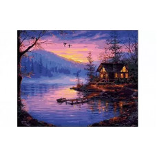 Холсты с красками "Рисование по номерам. Закат на озере", 40x50 см