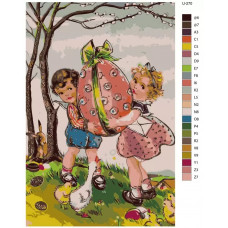 Живопись по номерам BRUSHES-PAINTS Пасха. Девочка и мальчик с праздничным яйцом