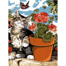Картина по номерам Paintboy Котенок и бабочка, 30x40 см