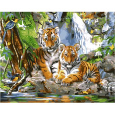 Картина по номерам Paintboy GX 33783 Тигрята у воды 40*50