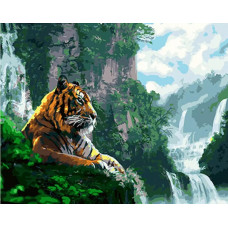 Картина по номерам Paintboy Тигр у водопада, 40x50 см
