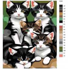 Живопись по номерам BRUSHES-PAINTS Три черных и два коричневых котенка