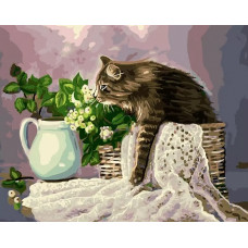 Картина по номерам ВанГогВоМне Кошка в лукошке, 40x50