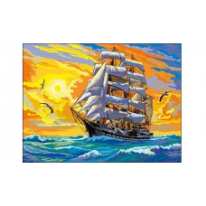 Холст с красками "Рисование по номерам. Парусник на закате", 60х80 см