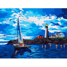 Картина по номерам Цветной Яхта у маяка, 30x40 см