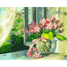 Картина по номерам Белоснежка Букет на окне, 40x50