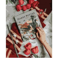 Картина по номерам Две картинки Книга Гарри Поттера и тюльпаны на подрамнике 40x50 Картина по номерам Две картинки Книга Гарри Поттера и тюльпаны на подрамнике 40x50