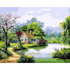 Картина по номерам Paintboy Домик на берегу озера, 40x50 см
