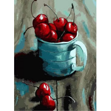 Картина по номерам Цветной Вишня в кружке, 30x40 см