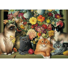 Холст с красками "Рисование по номерам. Коты и цветы ", 40x50 см