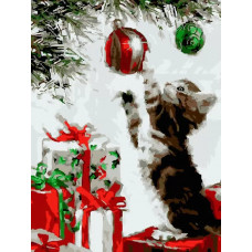 Картина по номерам Paintboy Котенок и новогодние шары, 30x40