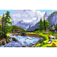 Картина по номерам  Paintboy (Premium) Домик у горной реки