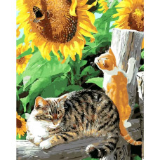 Картина по номерам Paintboy Кошки в подсолнухах, 40x50 см