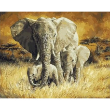 Картина по номерам Paintboy Слоны в саванне, 30x40 см